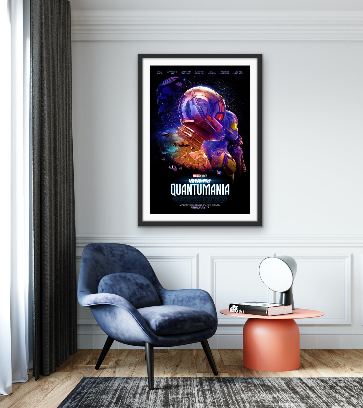 An original movie poster for the Marvel film Ant-Man and the Wasp Quantumania