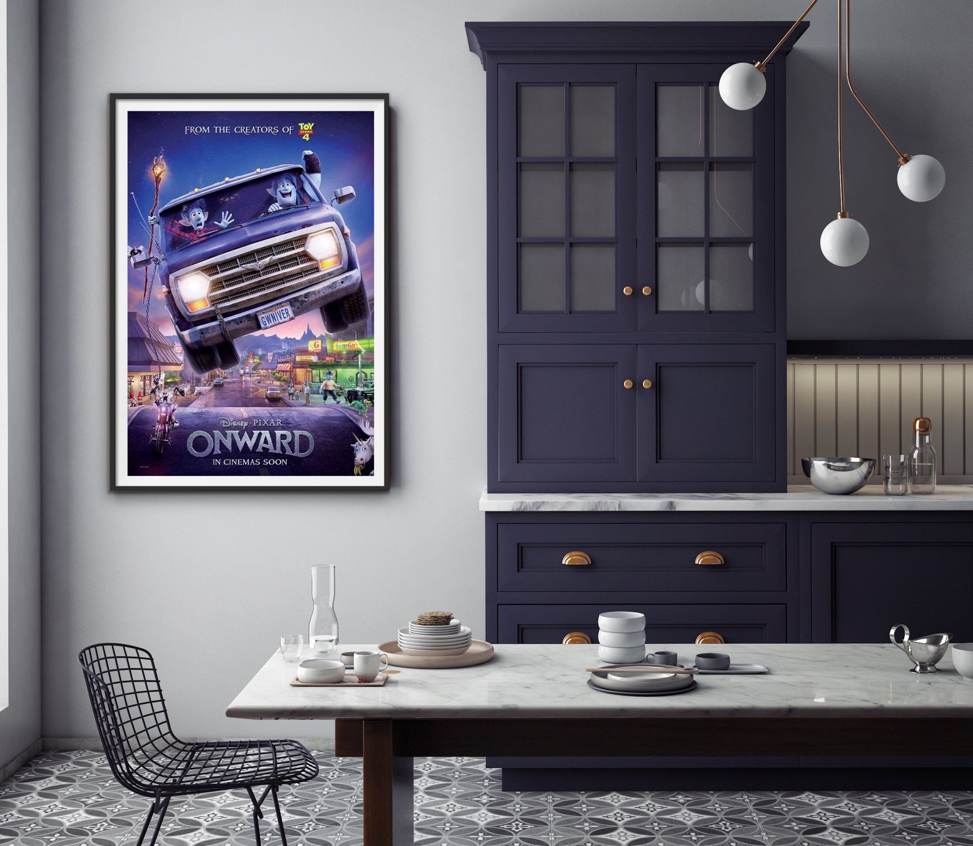 An original movie poster for the Disney / Pixar film Onward