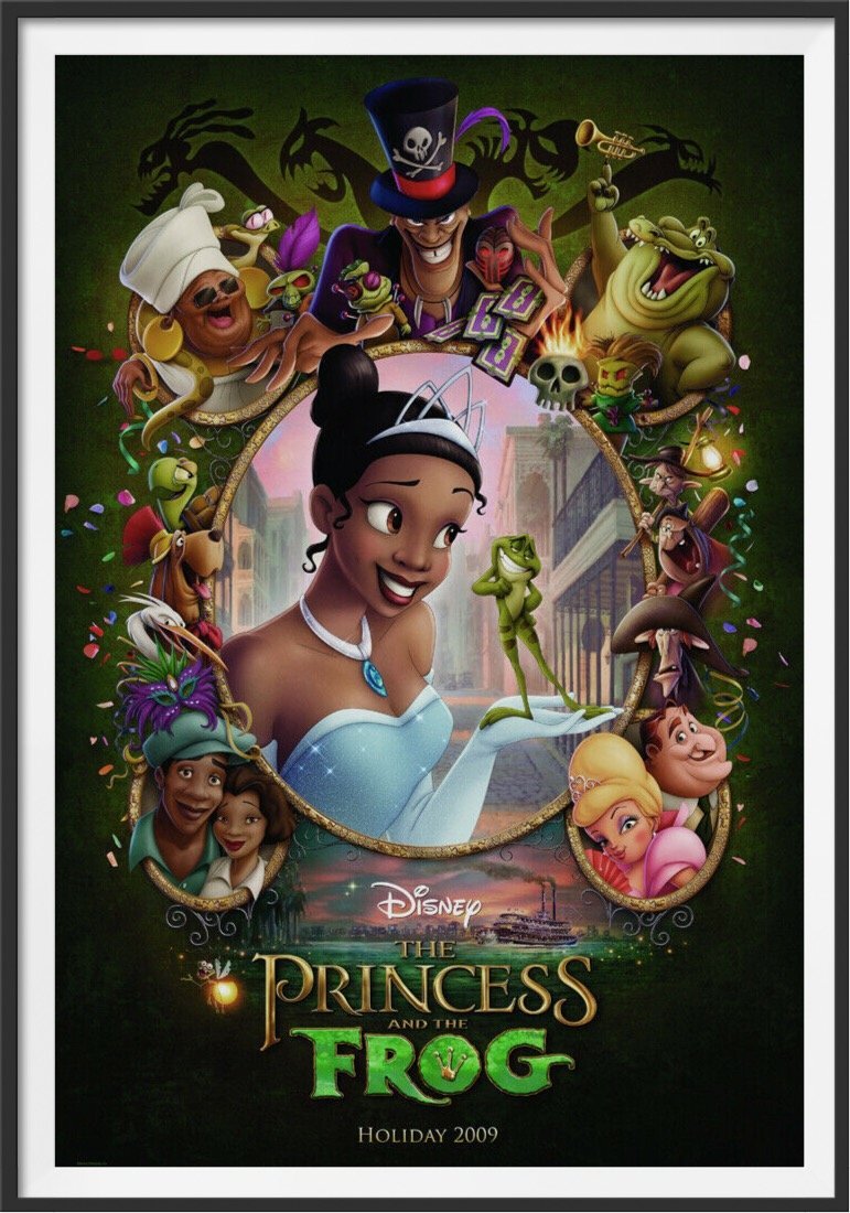 An original movie poster for the Disney film The Princess and the Frog