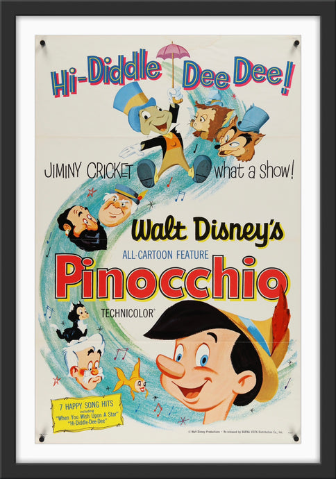 An original movie poster for the animated Disney film Pinocchio