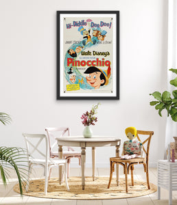 An original movie poster for the animated Disney film Pinocchio