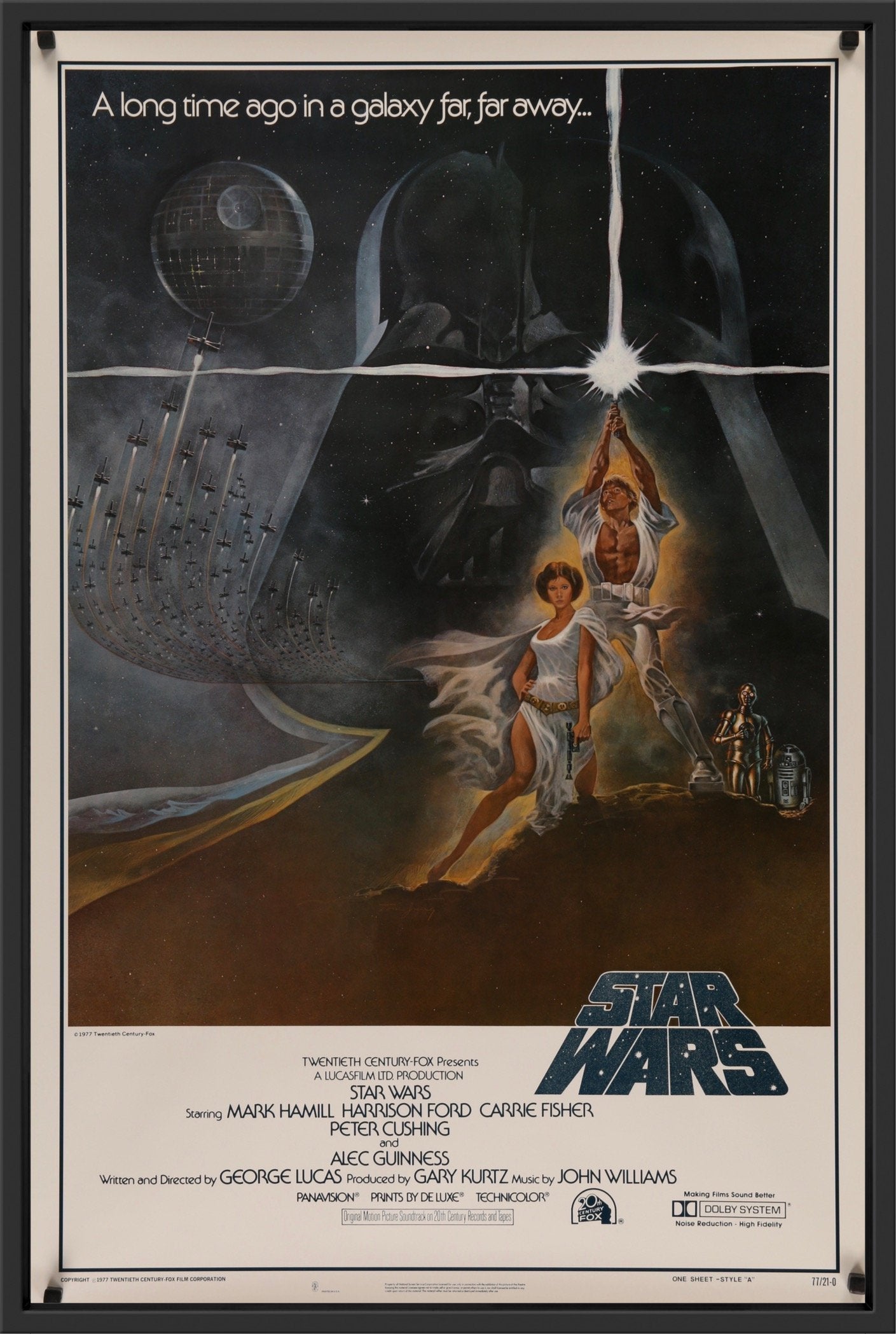 An original first printing Style A one sheet for Star Wars (A New Hope) 1977