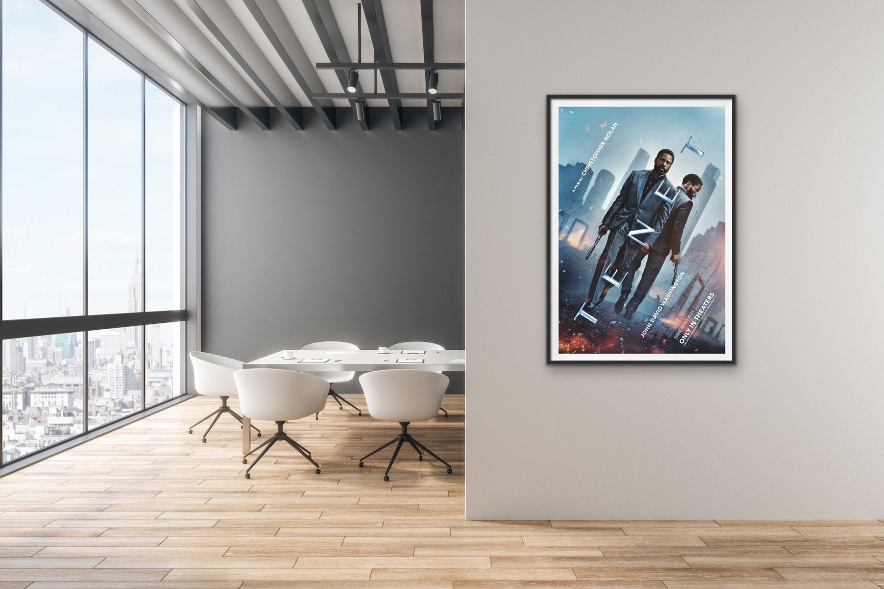 An original movie poster for the Christopher Nolan film Tenet