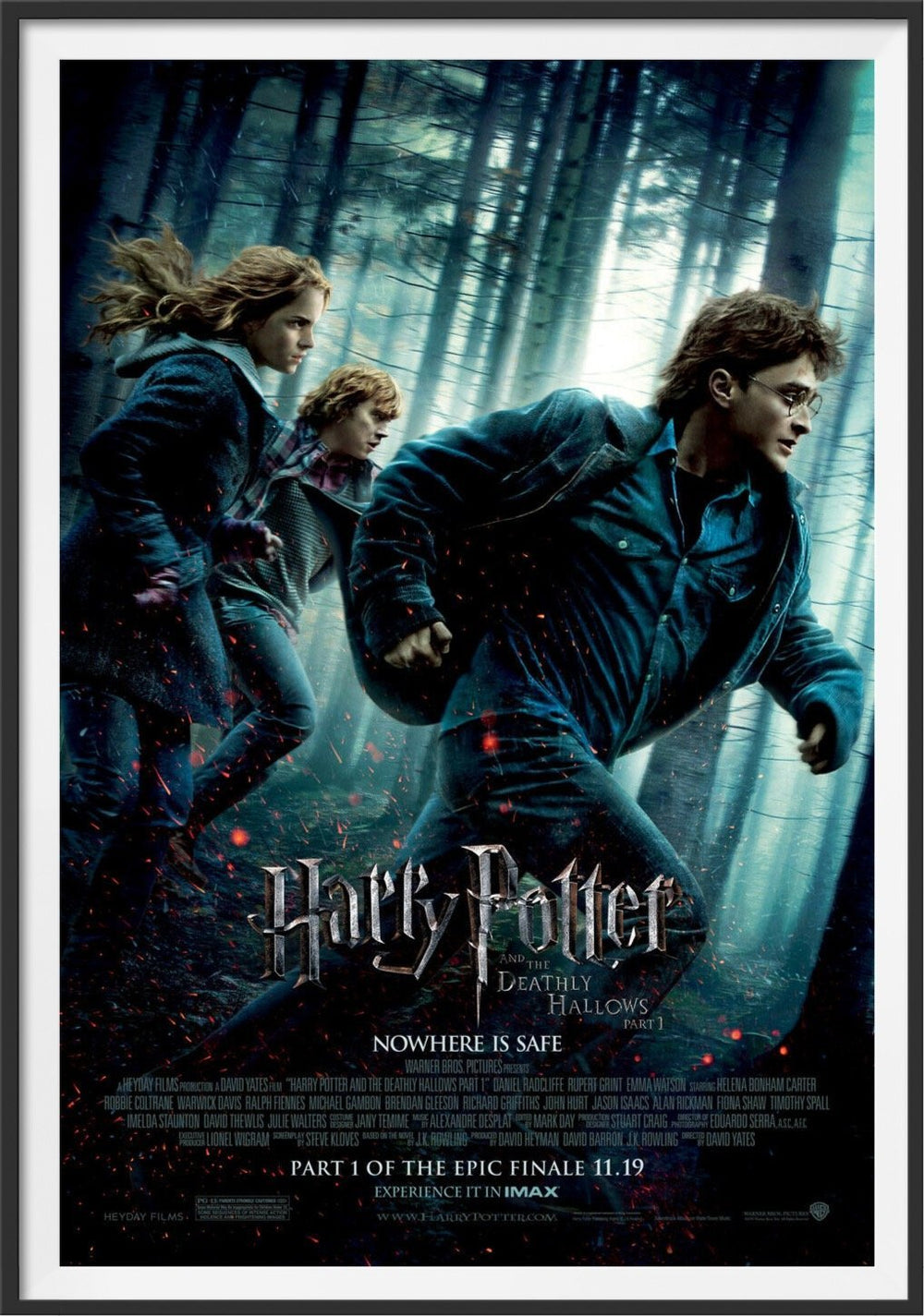 An original movie poster for the film Harry Potter and Deathly Hallows Part 1