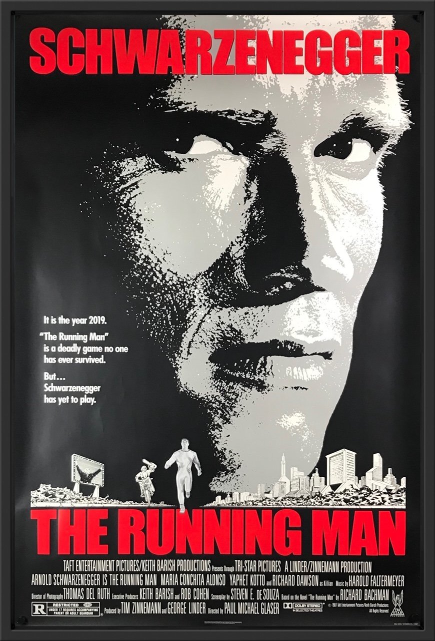 An original movie poster for the film The Running Man