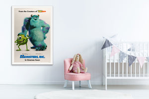 An original movie poster for Disney and Pixar's Monsters Inc