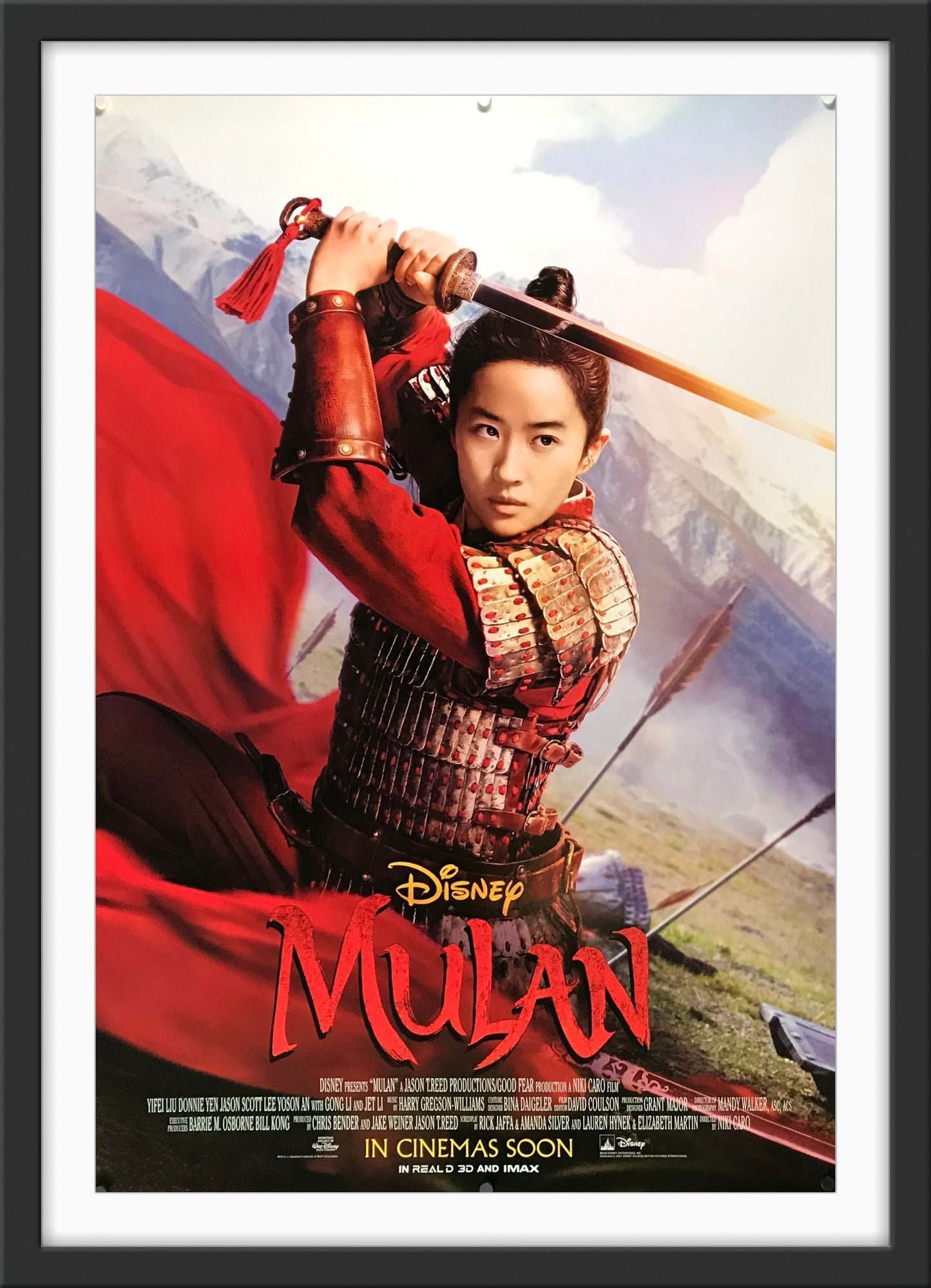 An original movie poster for the Disney film Mulan 2020