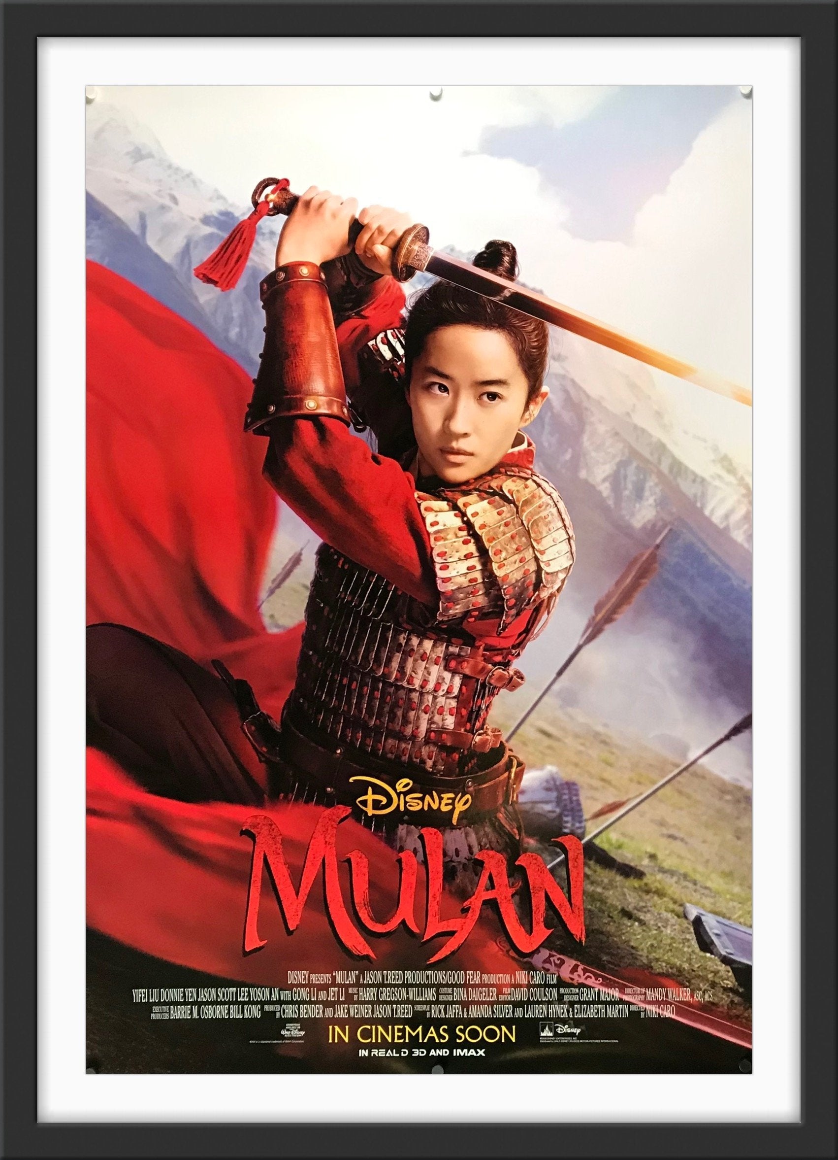 An original movie poster for the Disney film Mulan 2020