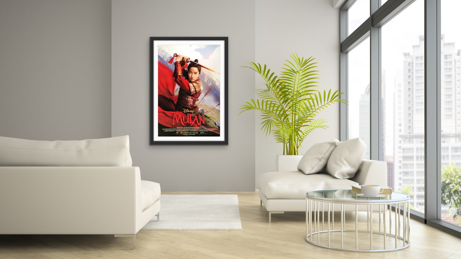 An original movie poster for the Disney film Mulan 2020