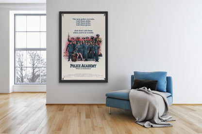 An original movie poster with artwork by Drew Struzan for the film Police Academy