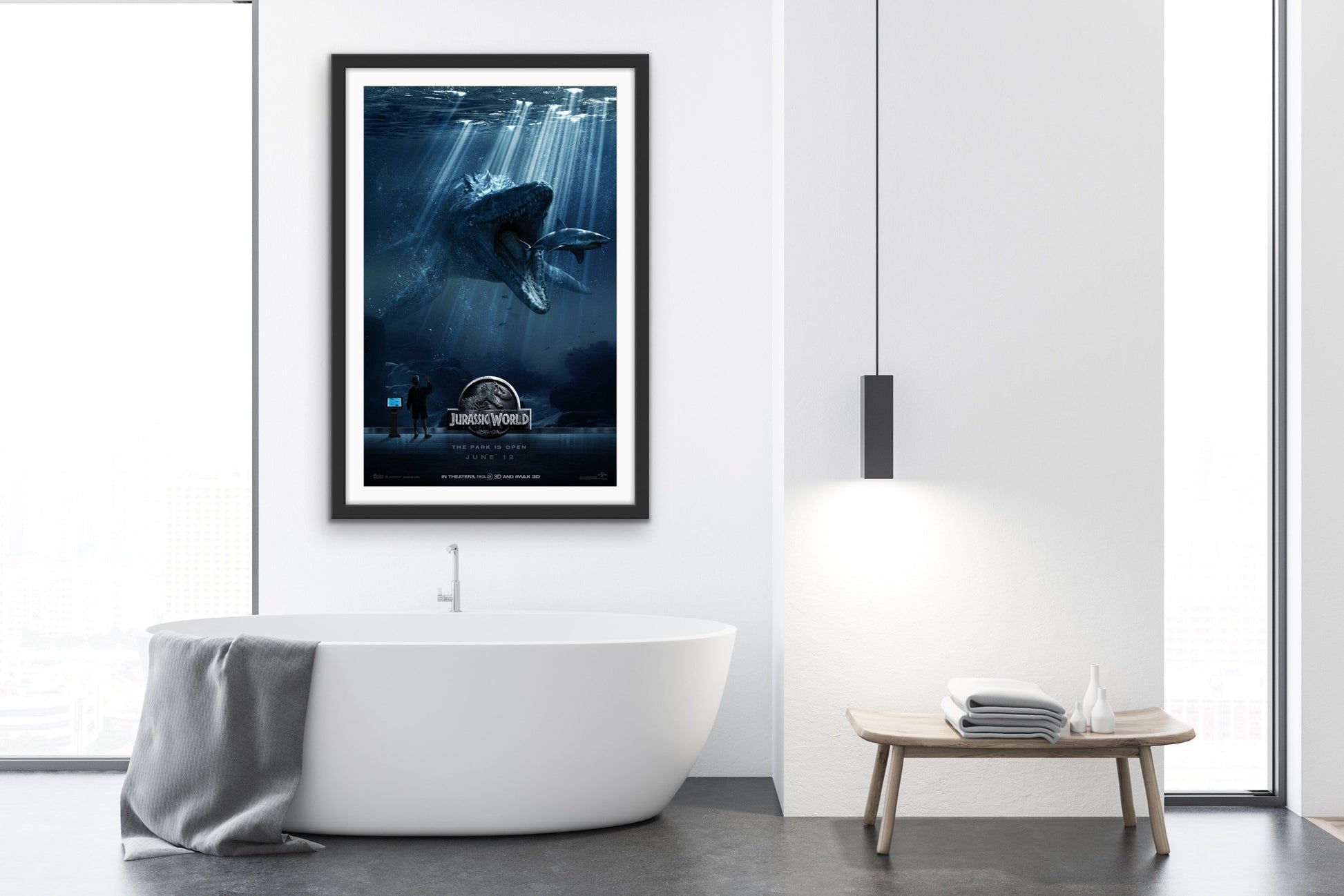 An original movie poster for the film Jurassic World