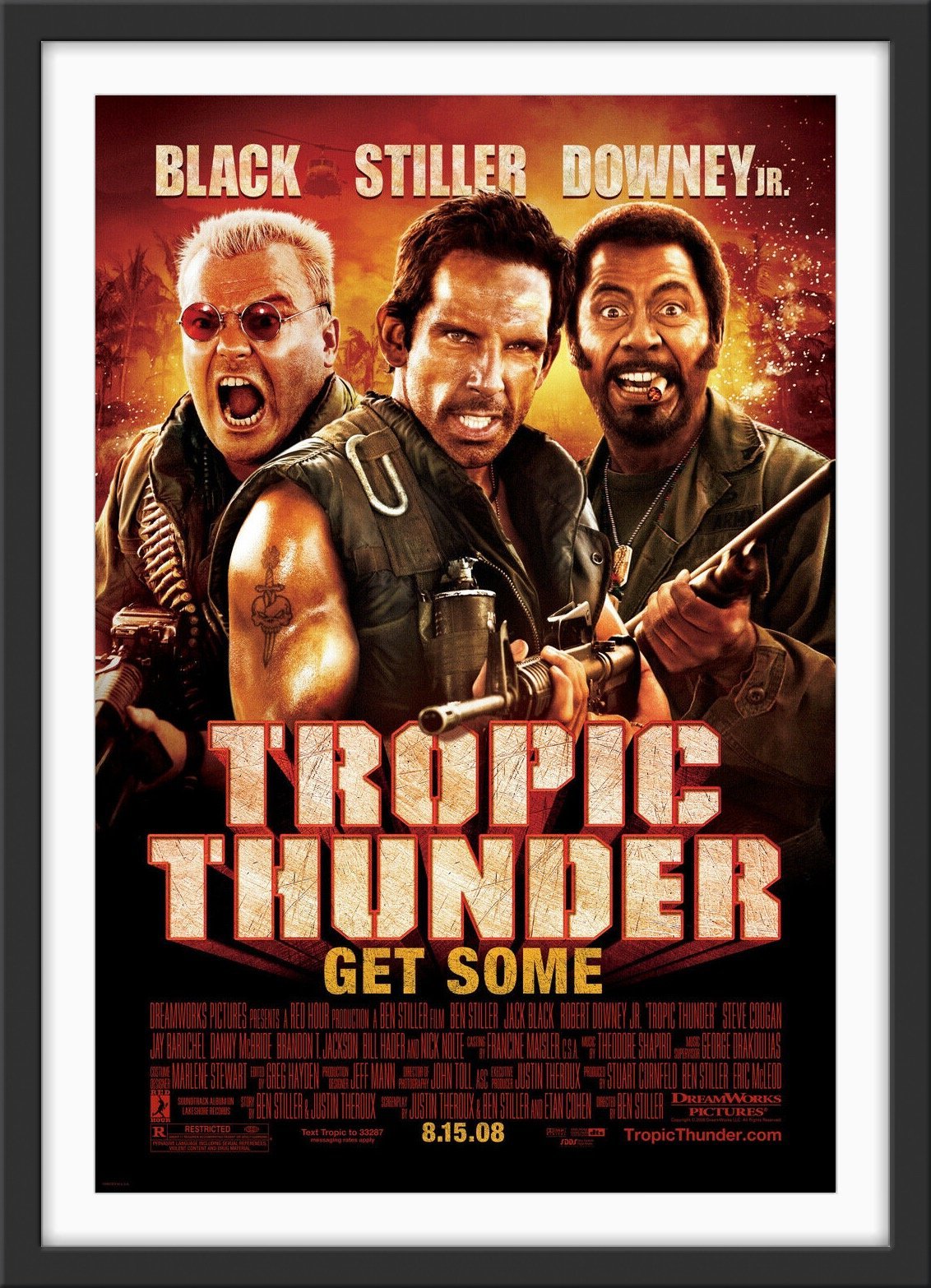 An original movie poster for the Ben Stiller film Tropic Thunder