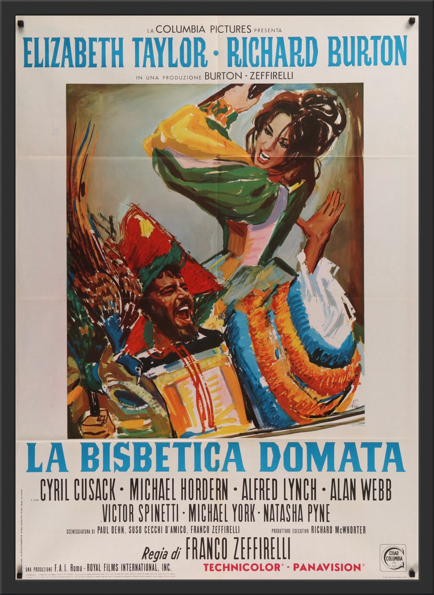 An original Italian movie poster for the Richard Burton and Elizabeth Taylor film Taming of the Shrew