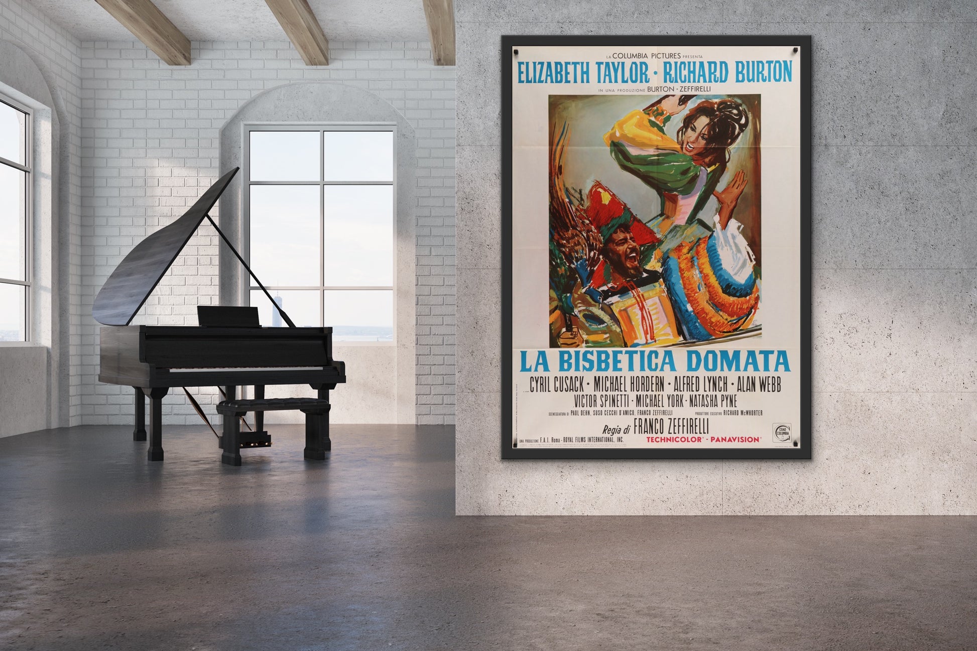 An original Italian movie poster for the Richard Burton and Elizabeth Taylor film Taming of the Shrew