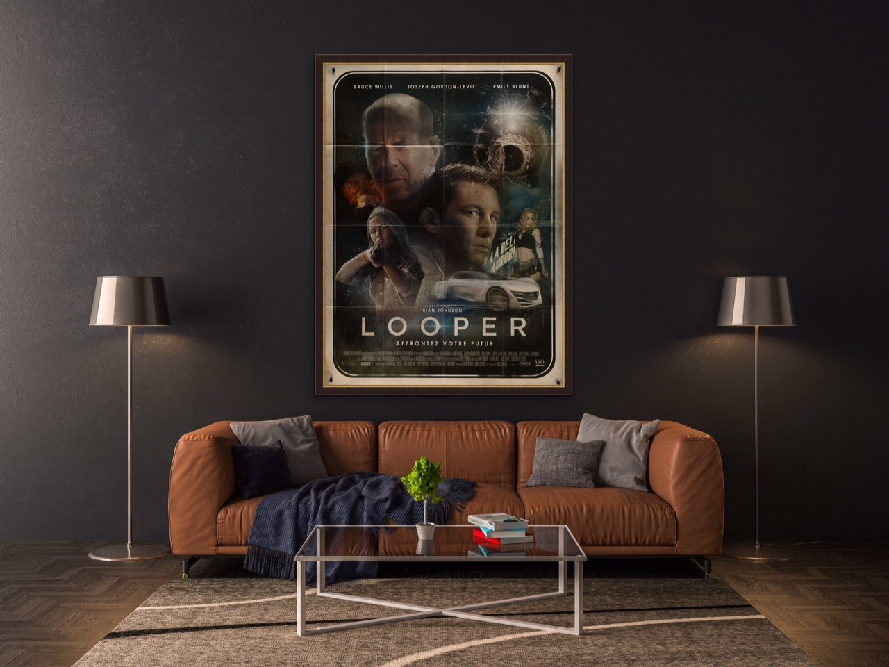 An original movie poster for the film Looper by Richard Davies