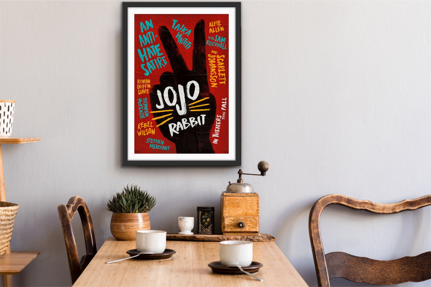 An original movie poster for the film JoJo Rabbit