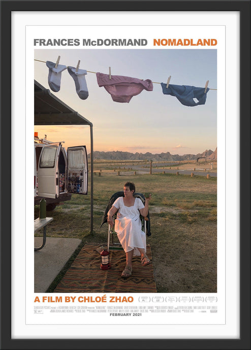 An original movie poster for the Chloe Zhao film Nomadland starring Frances McDormand