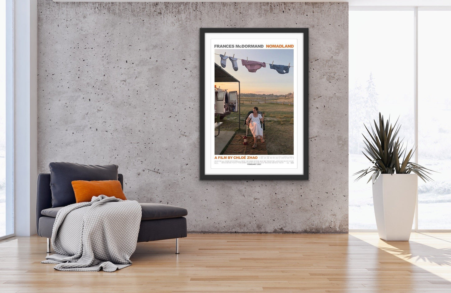 An original movie poster for the Chloe Zhao film Nomadland starring Frances McDormand