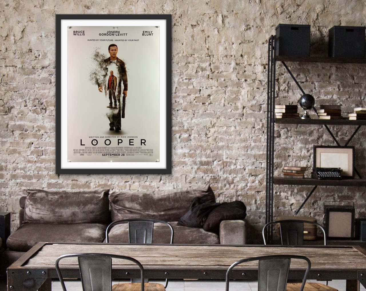An original movie poster for the film Looper