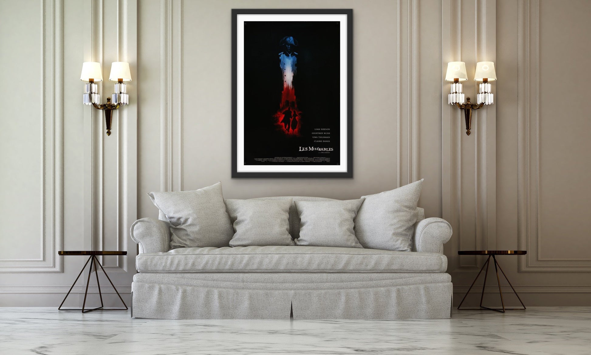 An original movie poster for the 1998 film Les Miserables