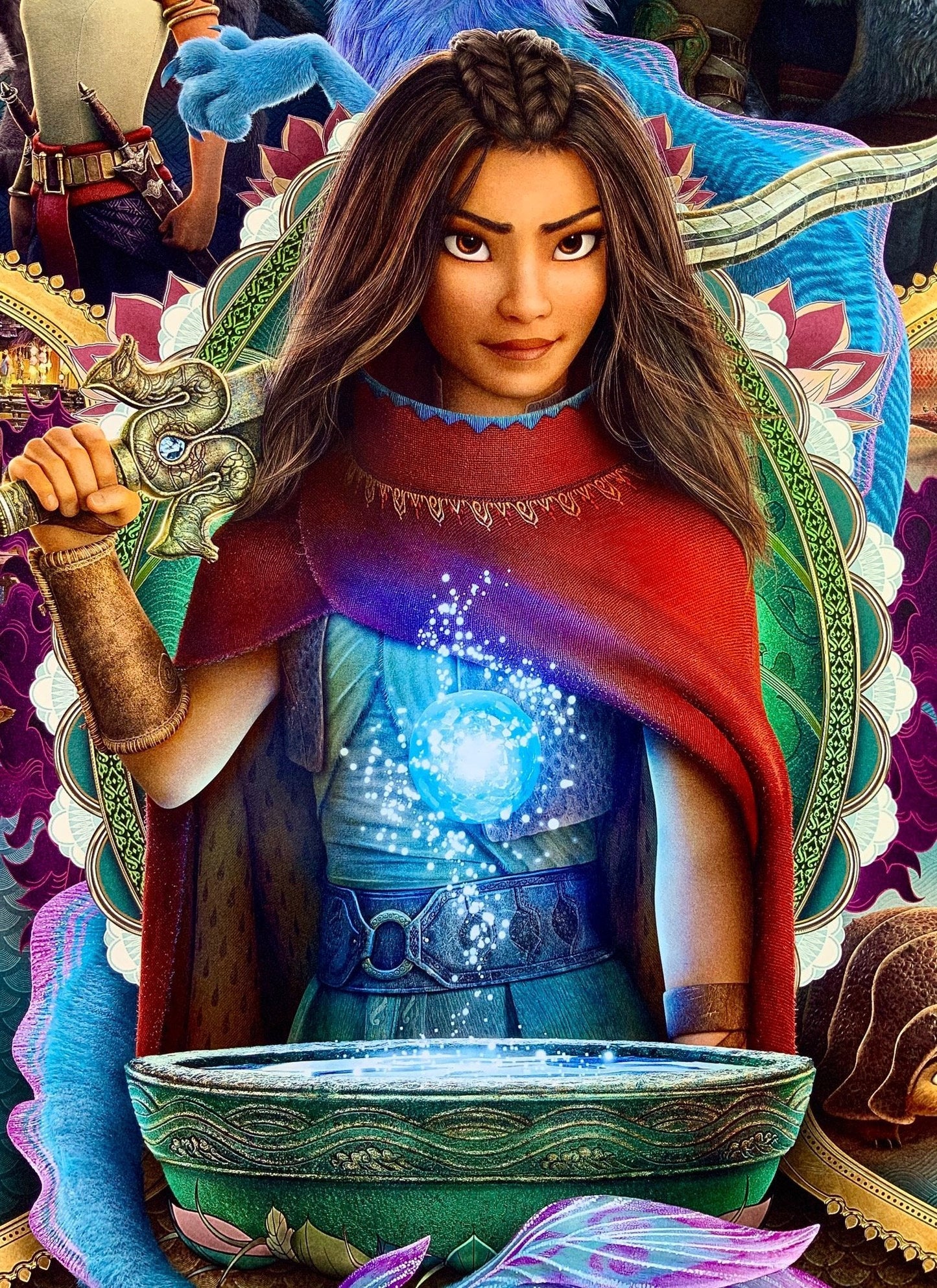 An original movie poster for the Disney film Raya and the Last Dragon