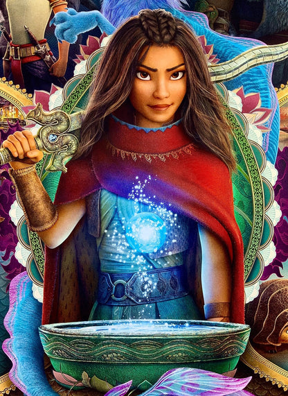 An original movie poster for the Disney film Raya and the Last Dragon