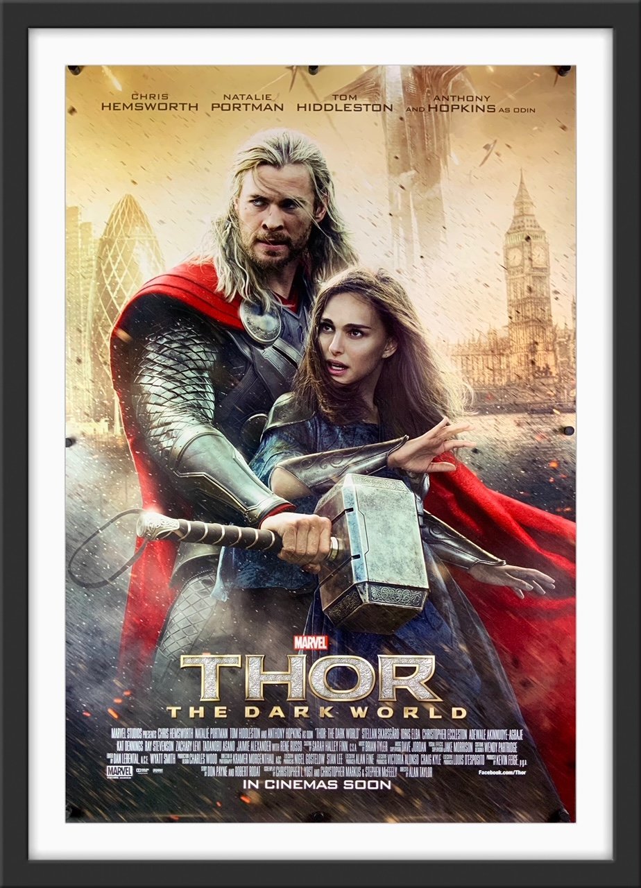 An original movie poster for the Marvel film Thor The Dark World