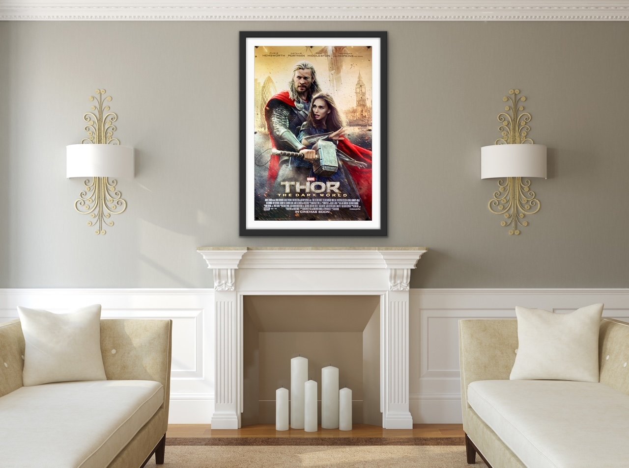 An original movie poster for the Marvel film Thor The Dark World