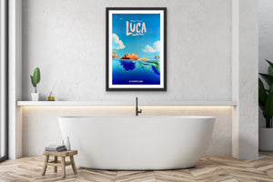 An original movie poster for the Disney / PIXAR film Luca