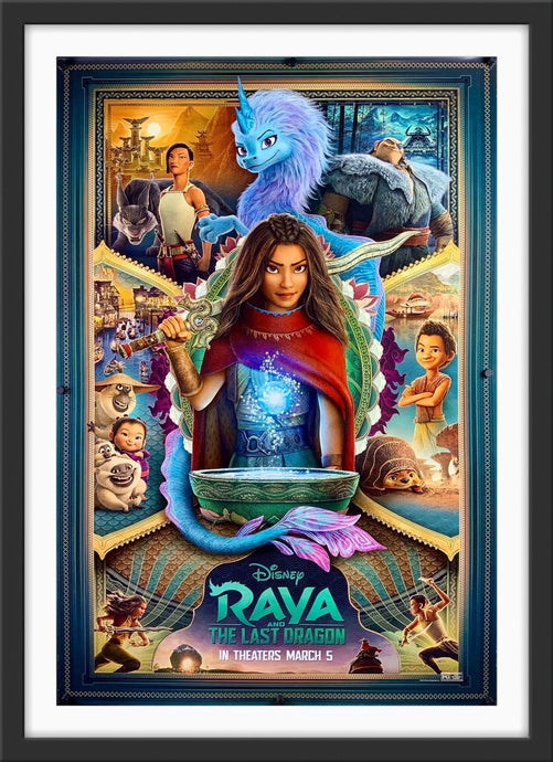 An original movie poster for the Disney film Raya and the Last Dragon