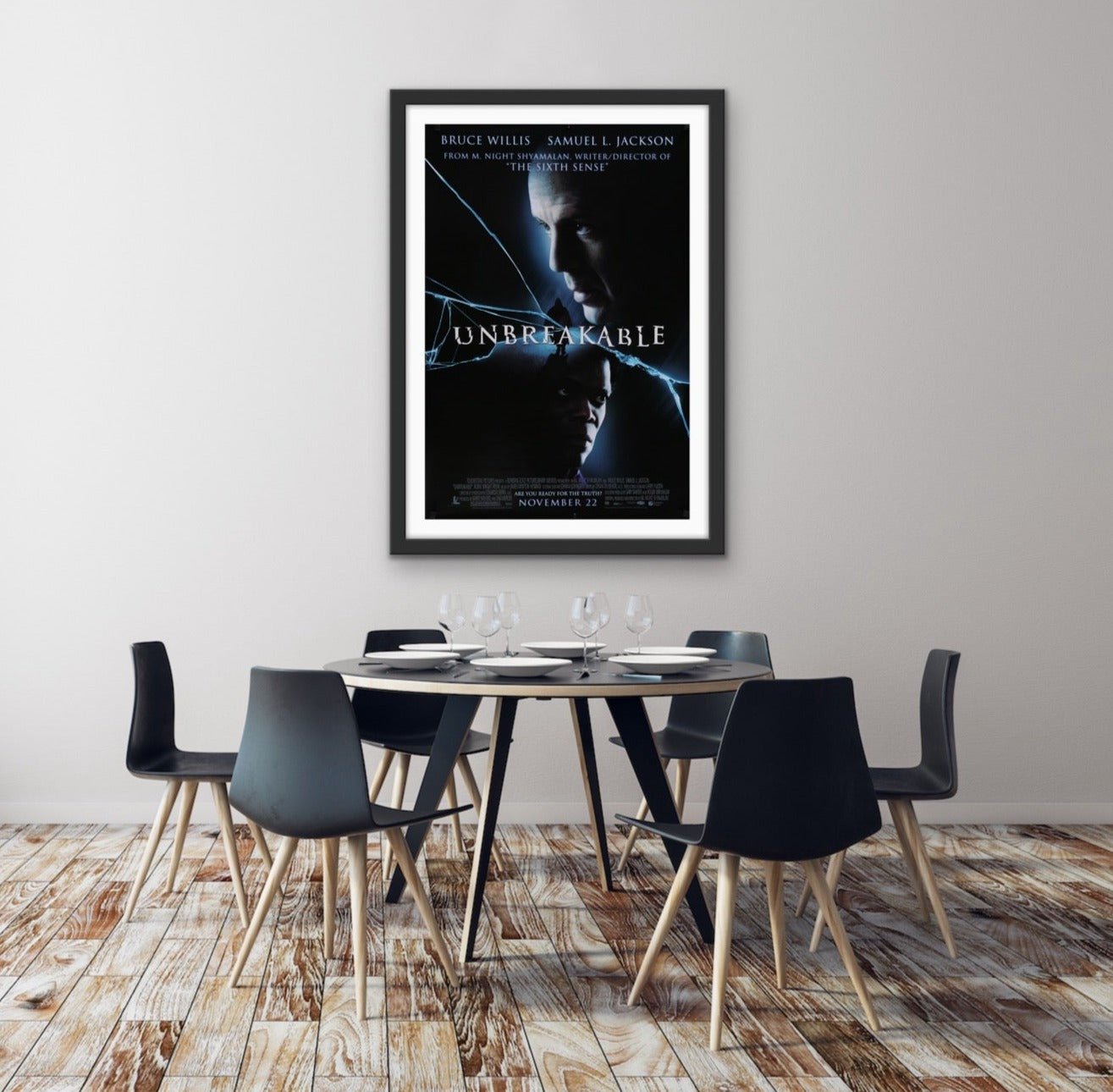 An original movie poster for the M. Night Shyamalan film Unbreakable