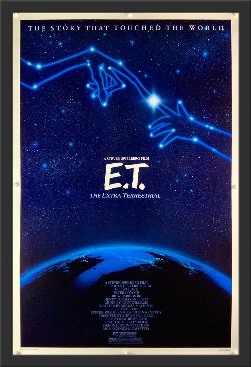 An original movie poster for the Steven Spielberg film E.T. The Extra Terrestrial