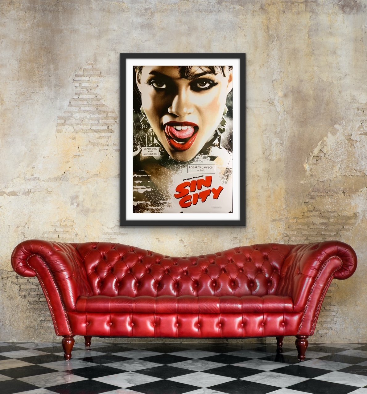 An original movie poster for the film Sin City with Rosario Dawson