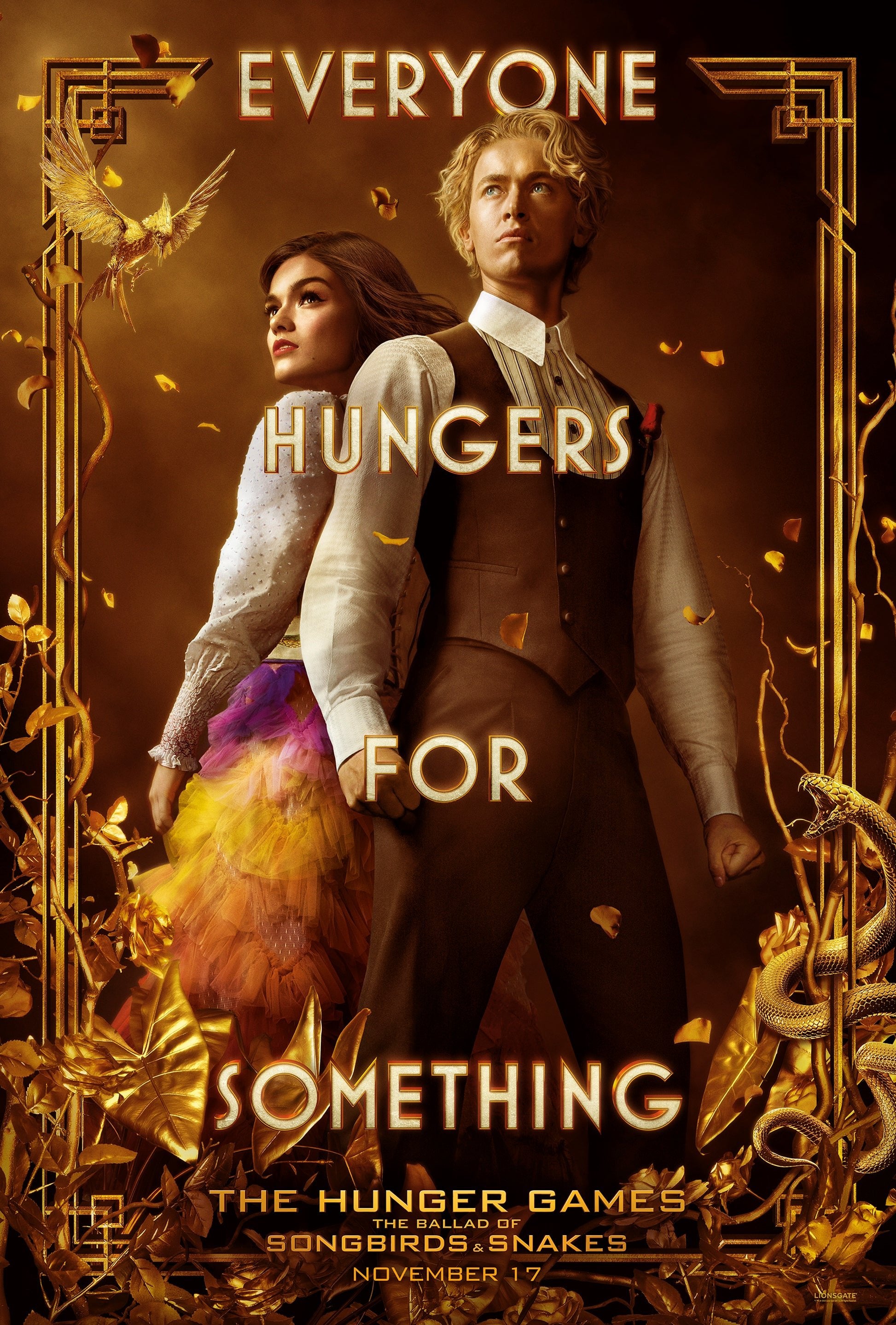 An original movie poster for the Hunger Games film The Ballad of Songbirds and Snakes