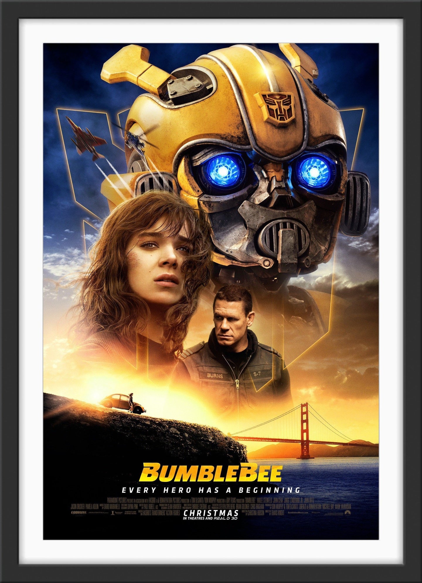 An original movie poster for the Transformers film Bumblebee