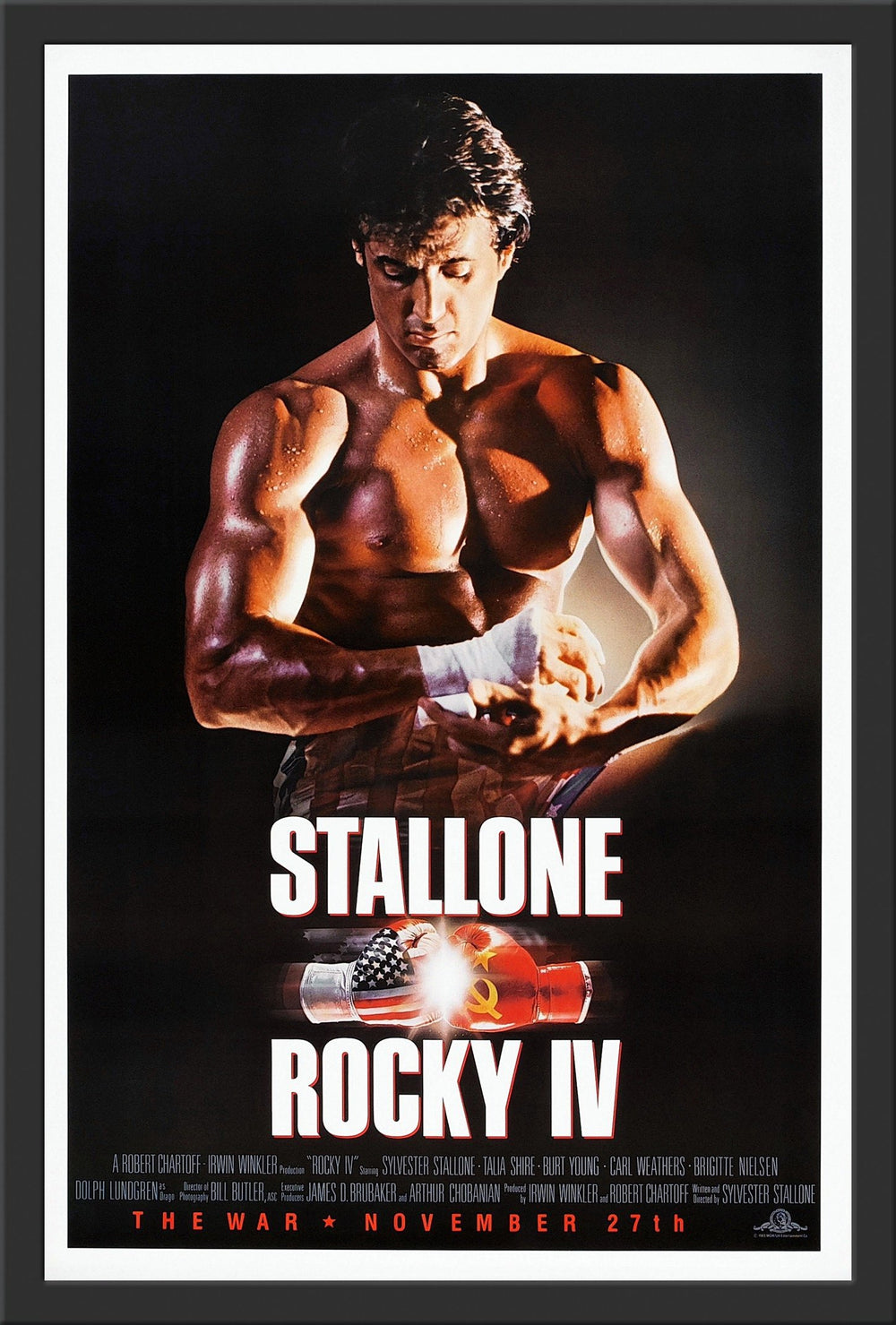 An original movie poster for the Sylvester Stallone film Rocky IV