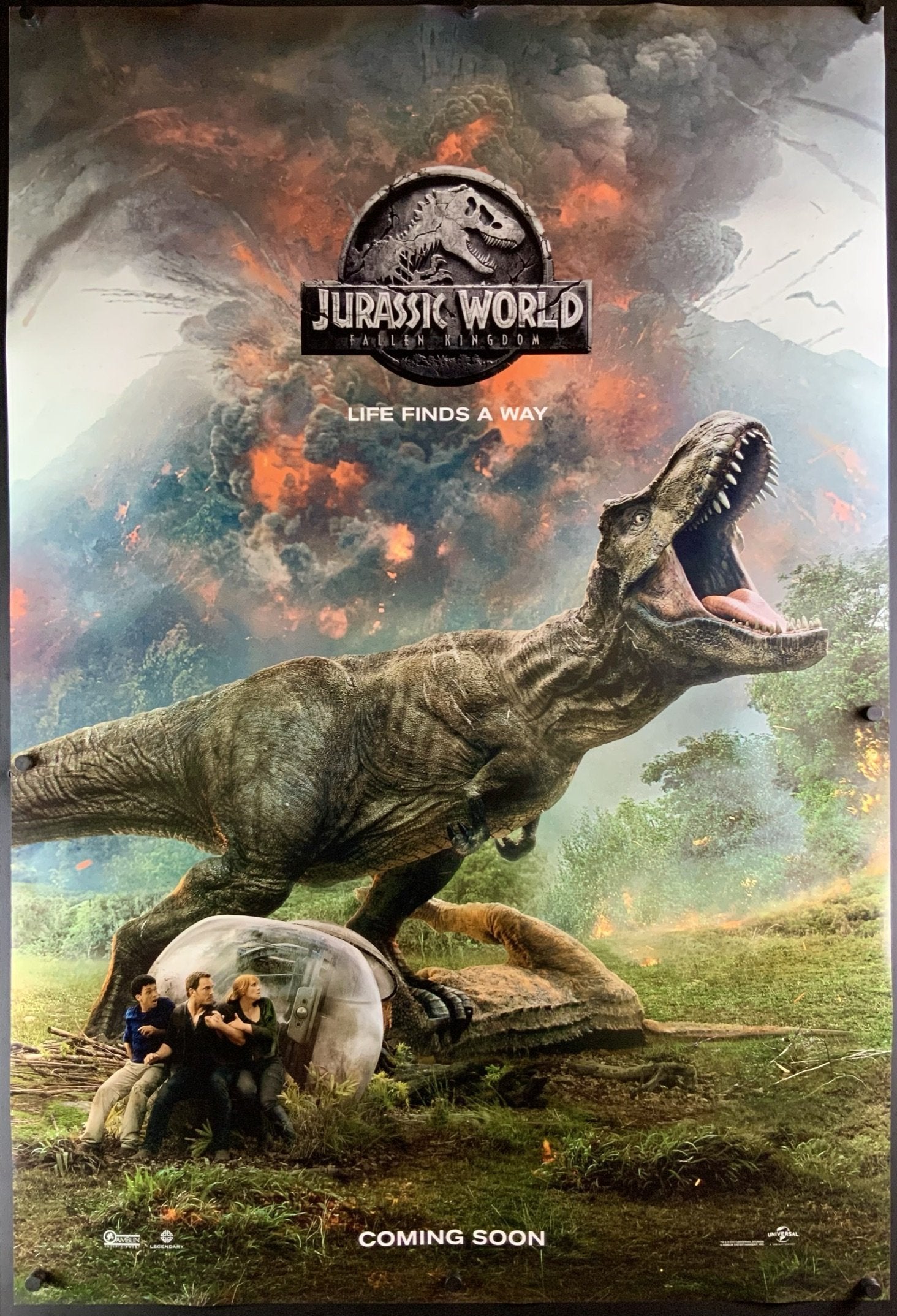 An original movie poster for the film Jurassic World: Fallen Kingdom
