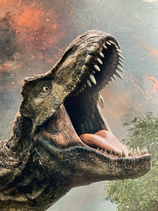 An original movie poster for the film Jurassic World: Fallen Kingdom