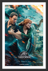 An original movie poster for the film Jurassic World Fallen Kingdom