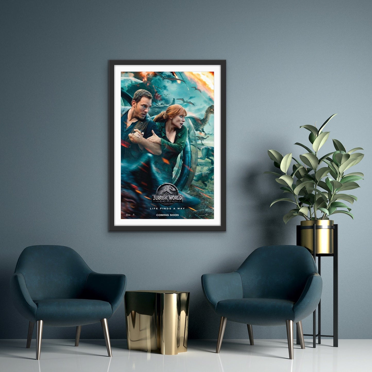 An original movie poster for the film Jurassic World Fallen Kingdom