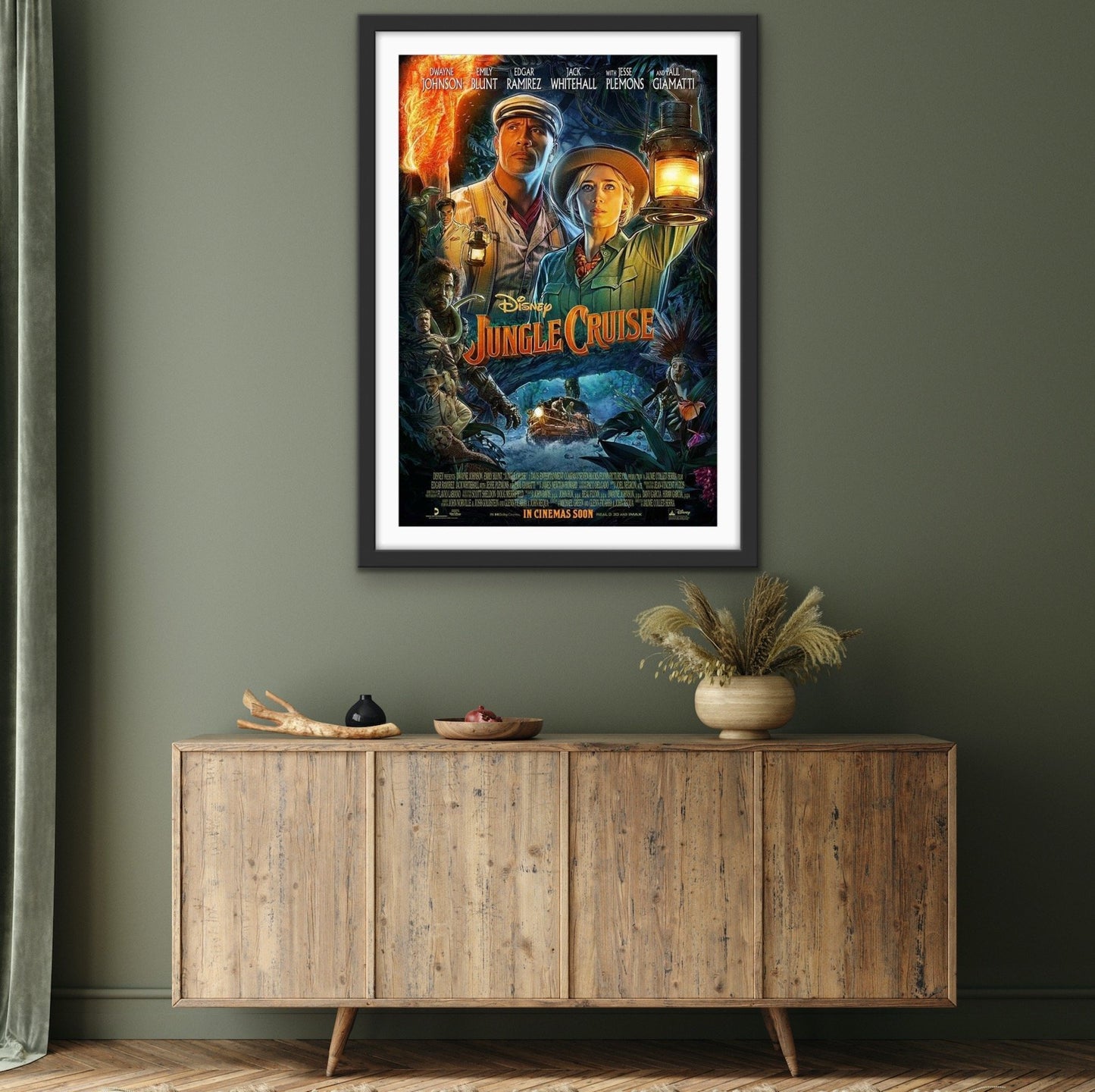 An original movie poster for the Disney film Jungle Cruise