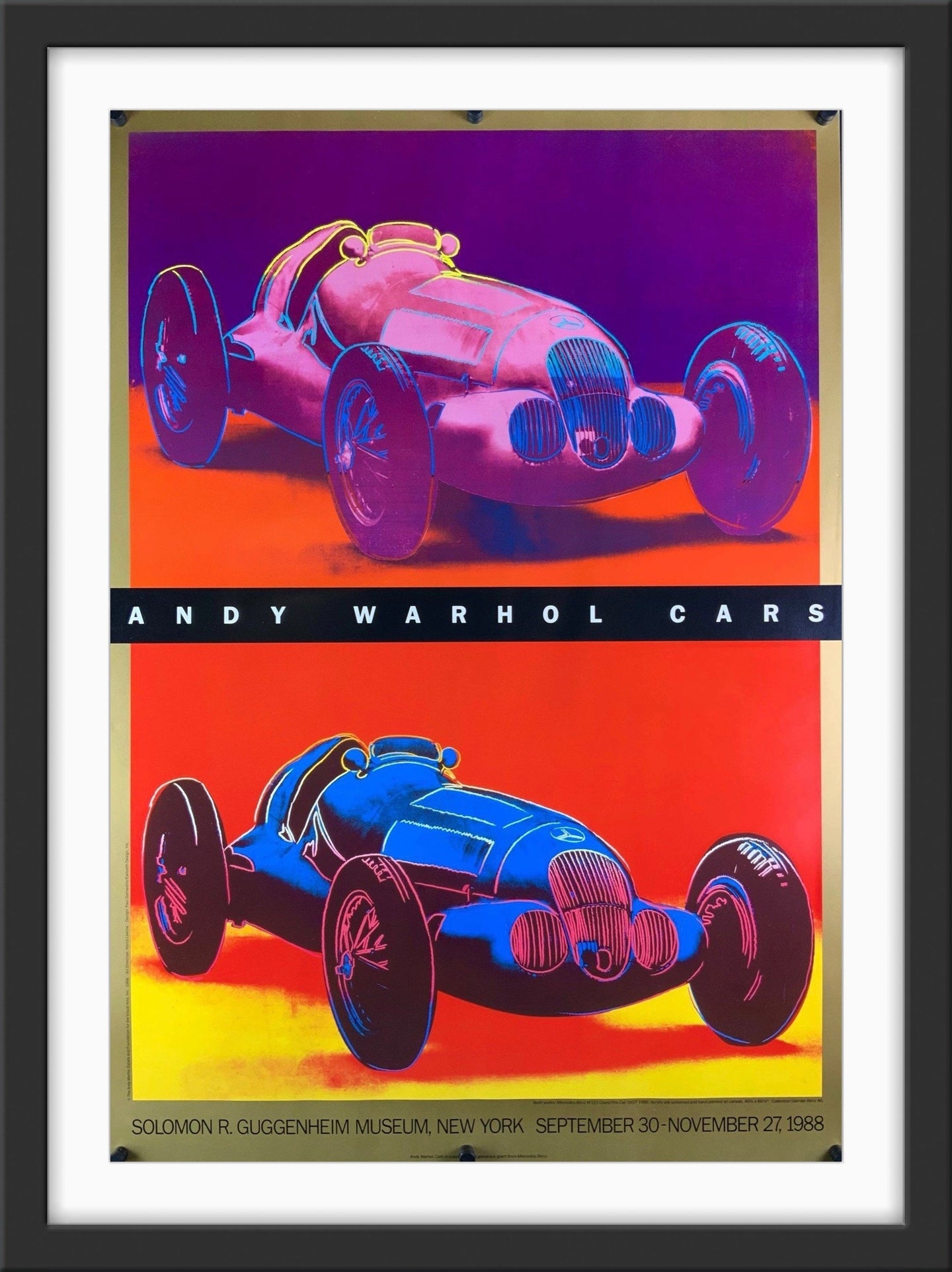 An original exhibition poster for Andy Warhol Cars at the Guggenheim Museum, New York, 1988
