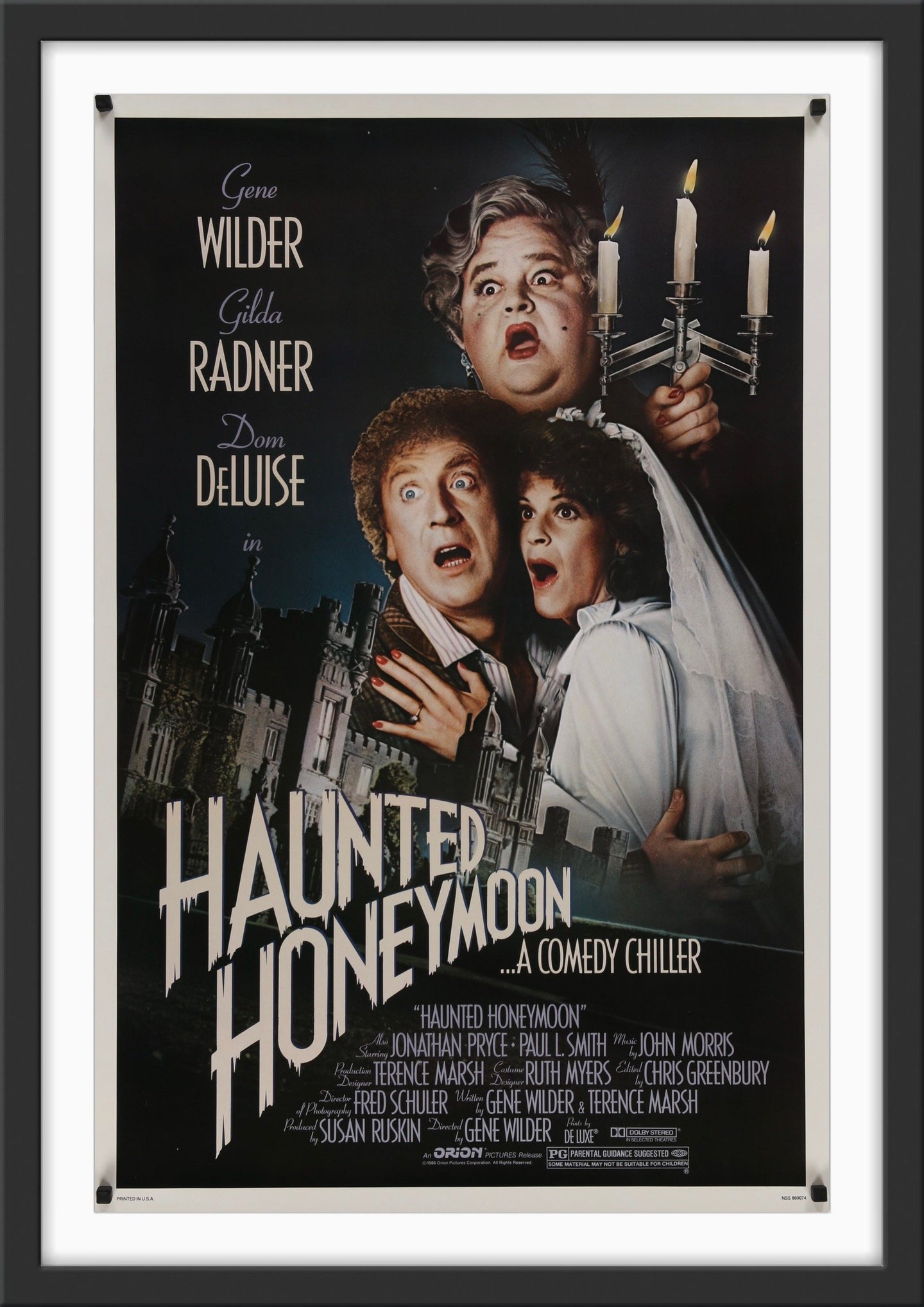 An original movie poster for the Gene Wilder film Haunted Honeymoon