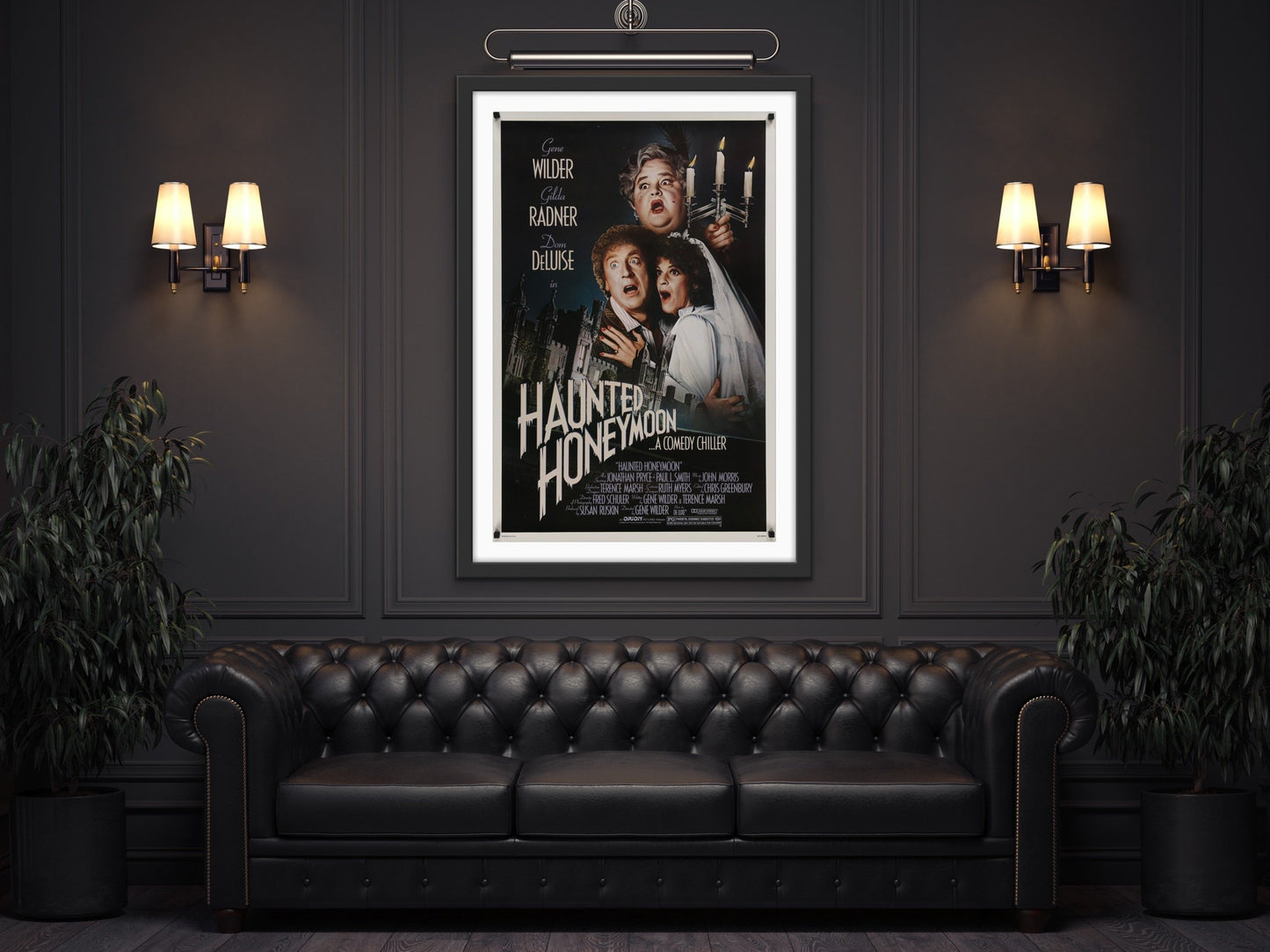 An original movie poster for the Gene Wilder film Haunted Honeymoon