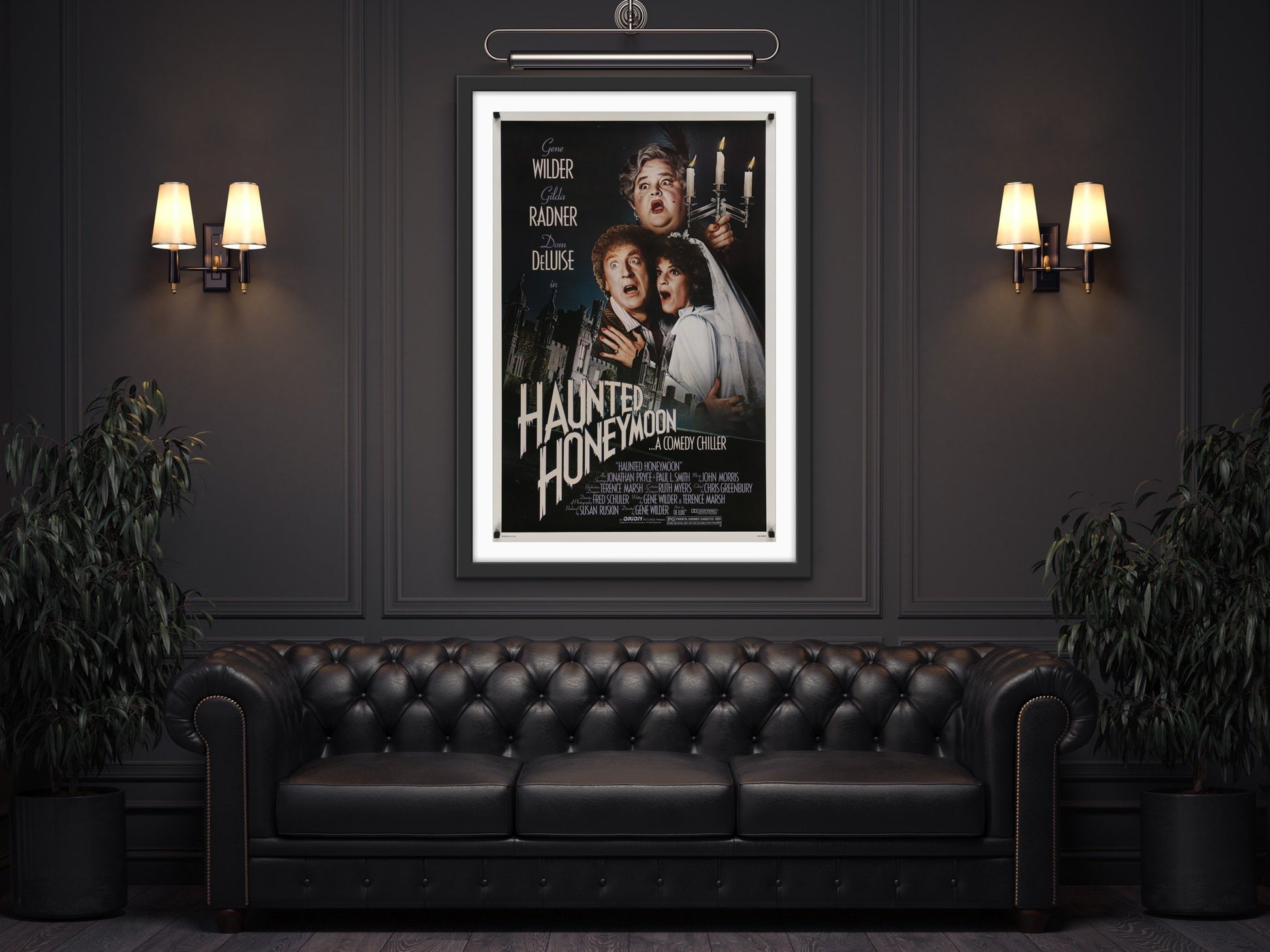 An original movie poster for the Gene Wilder film Haunted Honeymoon