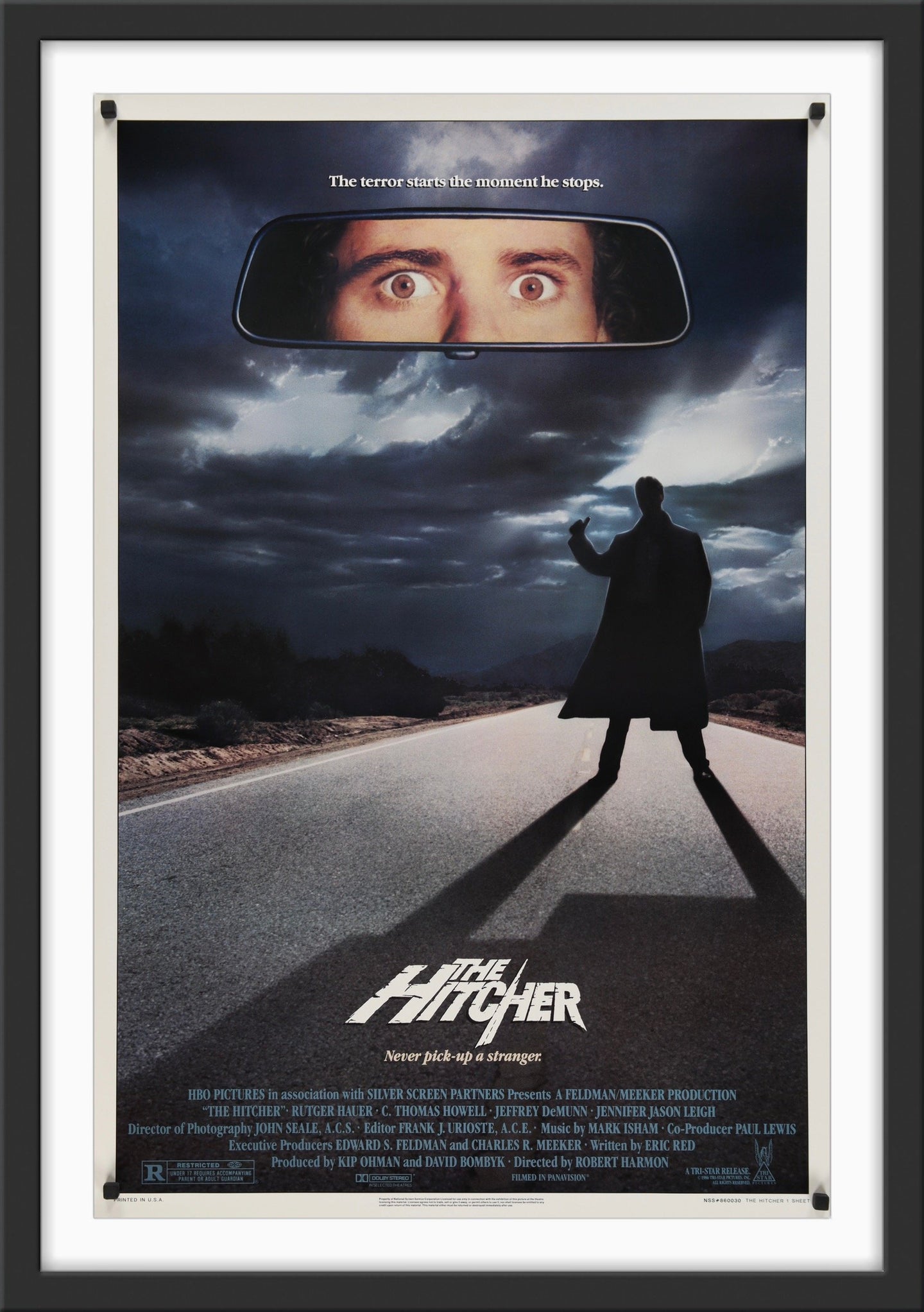 An original movie poster for the 1986 film The Hitcher