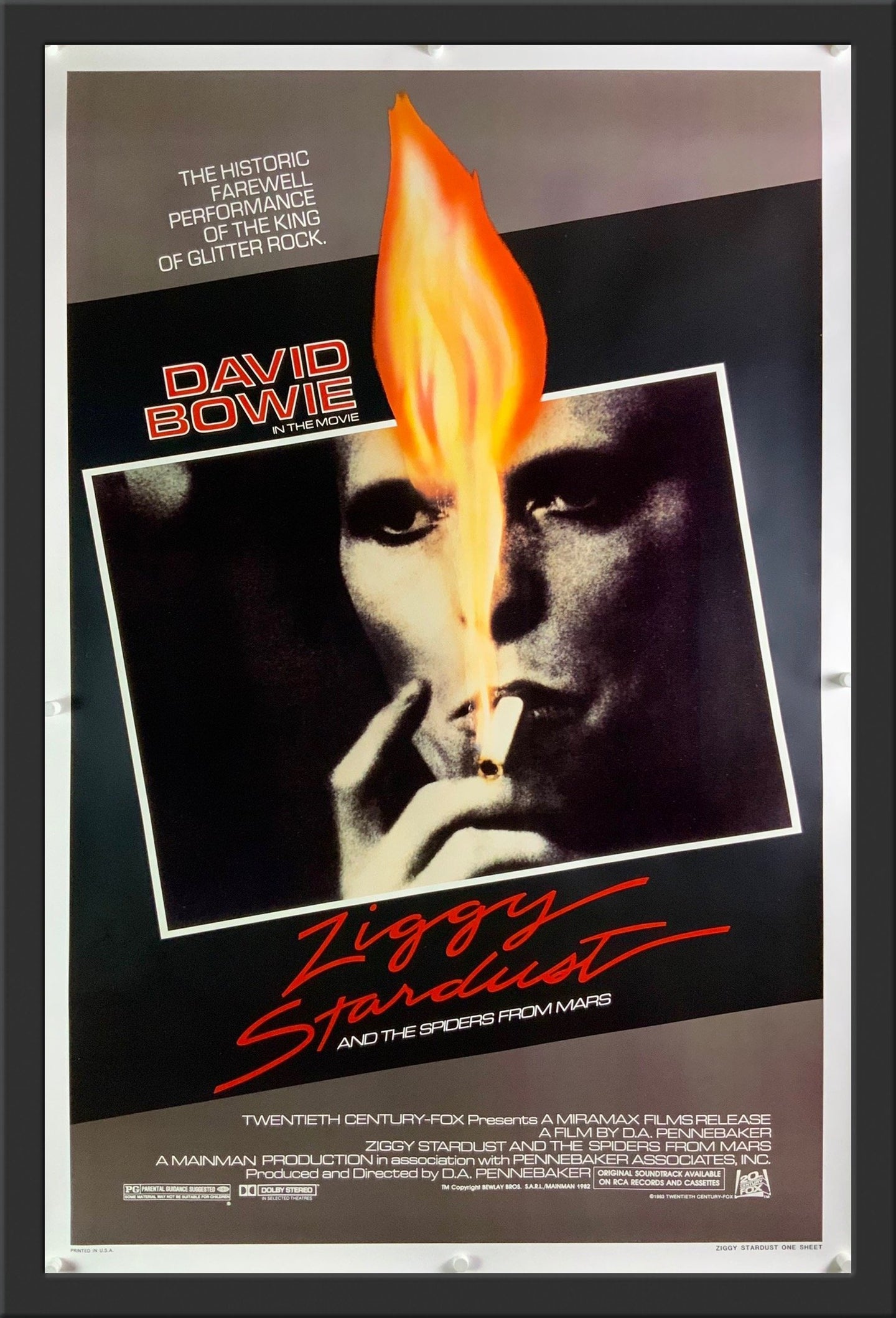 An original movie poster for the David Bowie film Ziggy Stardust and the Spiders From Mars