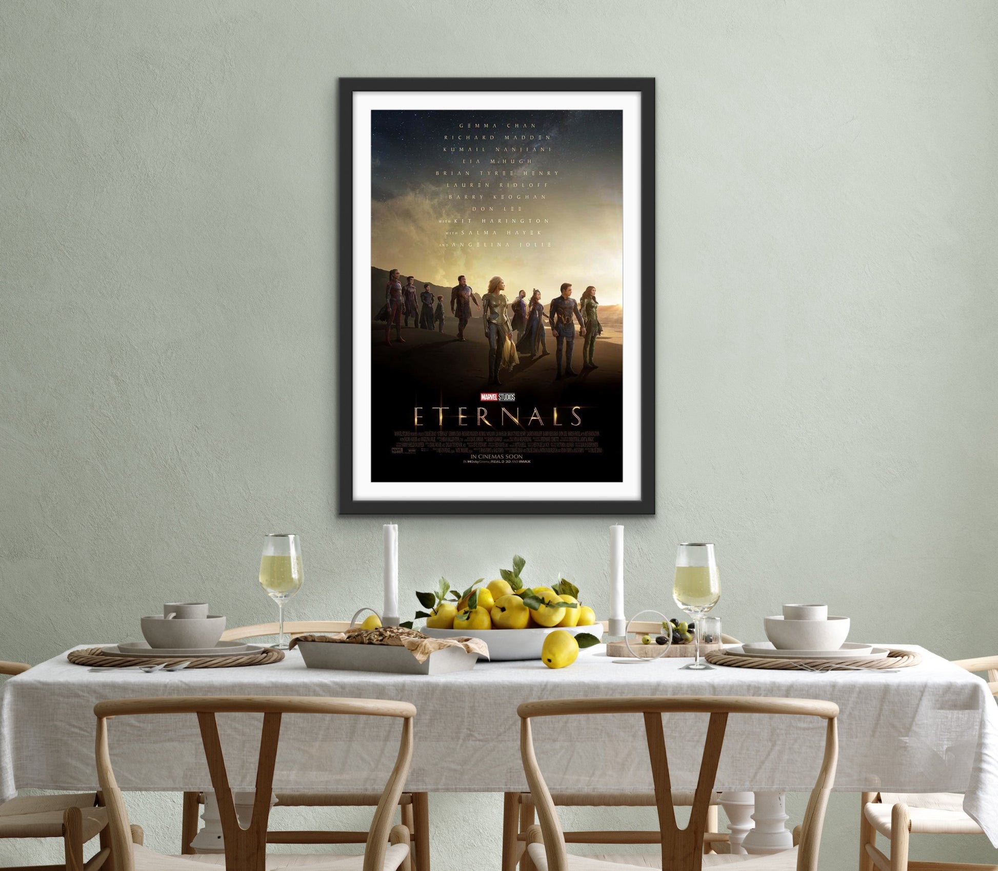 An original movie poster for the Marvel MCU film Eternals