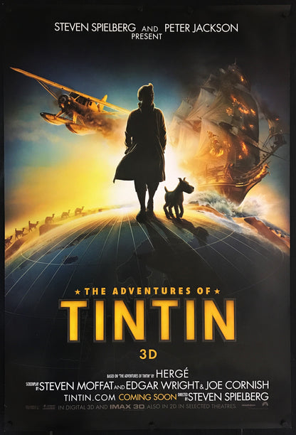 An original movie poster for the film The Adventures of TinTin