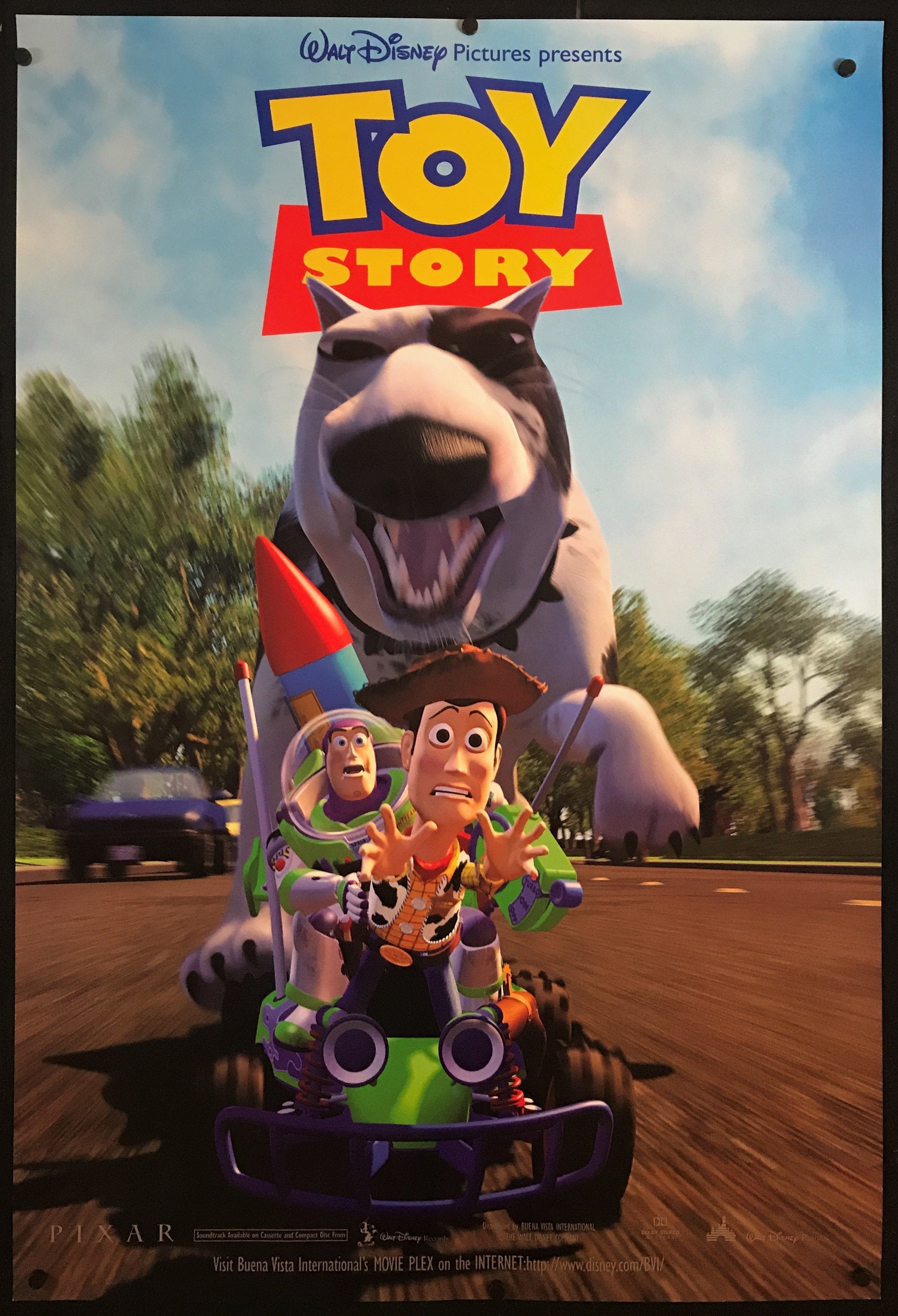 An original movie poster for the Pixar film Toy Story